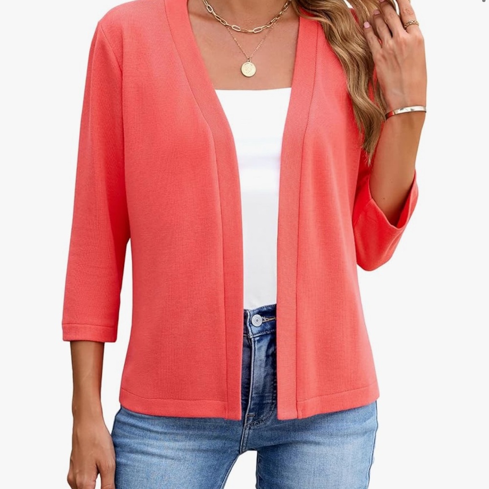 Coral 3/4 Sleeve Open Front Cardigan M - Picture 4 of 6